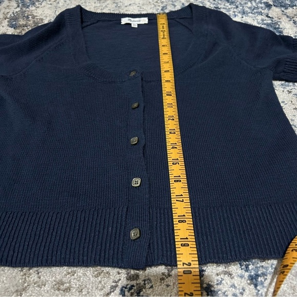 Madewell Blue Linen Scoop Button Up Short Sleeve Sweater Size XXS - Picture 10 of 11